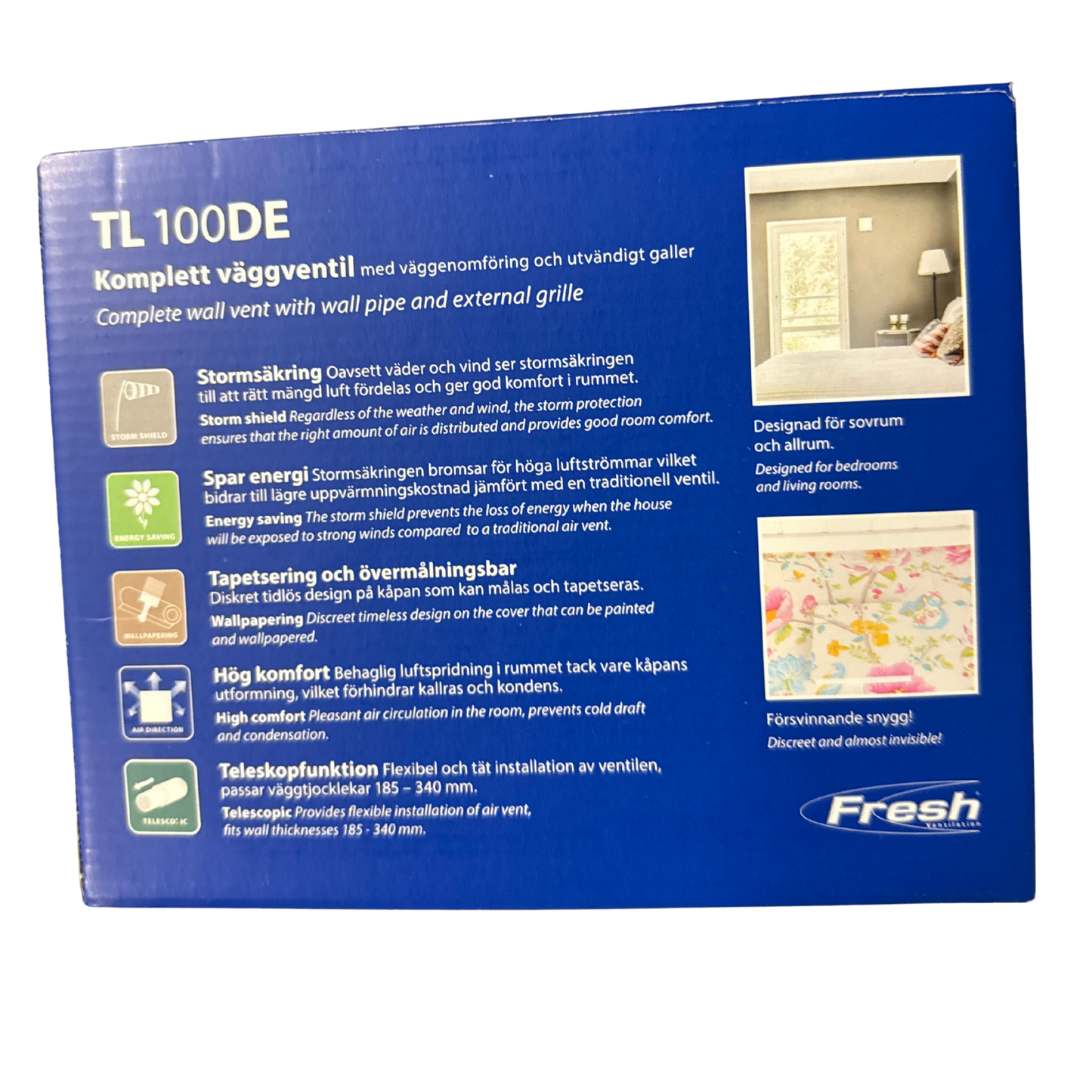 Friskluftsventil TL 100DE Fresh med produktegenskaper, tapetserbar kåpa