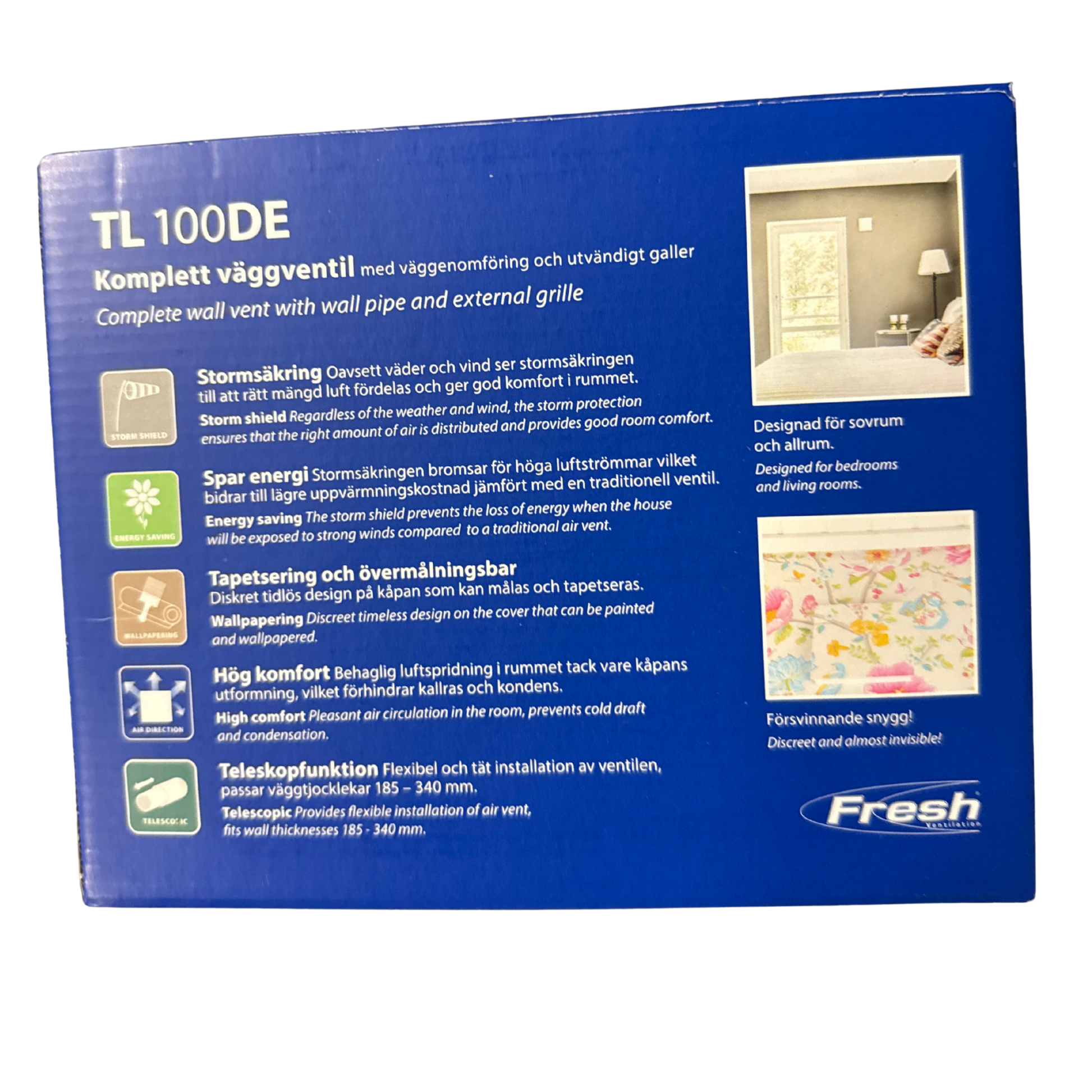 Friskluftsventil TL 100DE Fresh med produktegenskaper, tapetserbar kåpa
