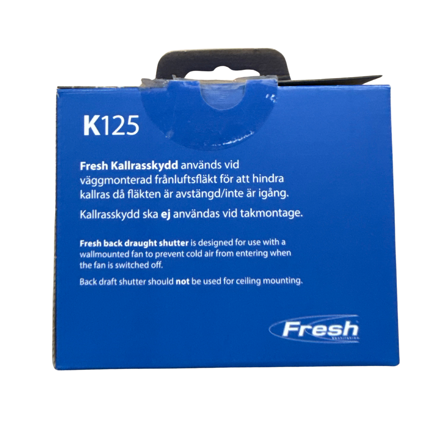 Kallrasskydd K125 Fresh med produktbeskrivning på förpackningen