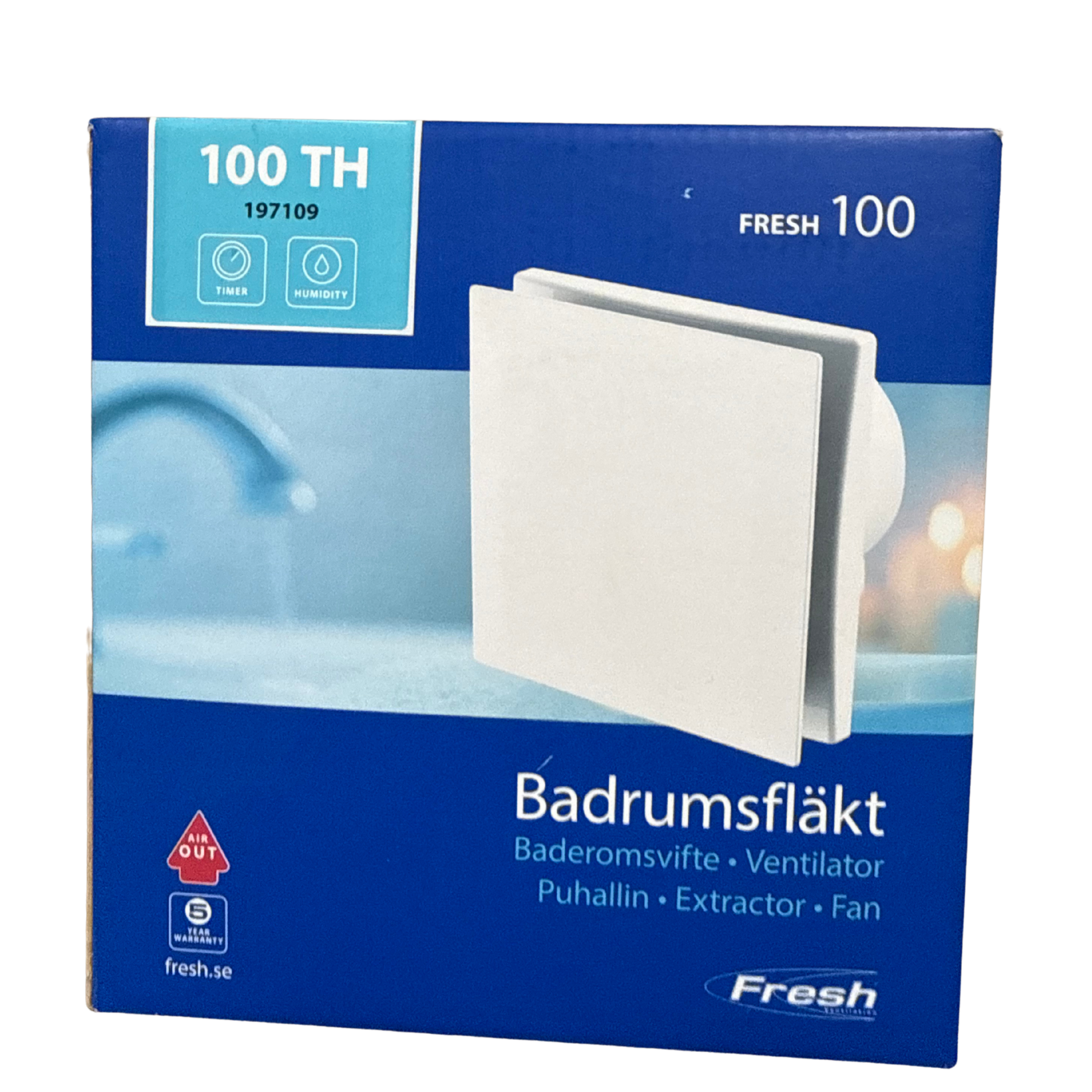 Badrumsfläkt Fresh 100 TH i originalförpackning, framsida