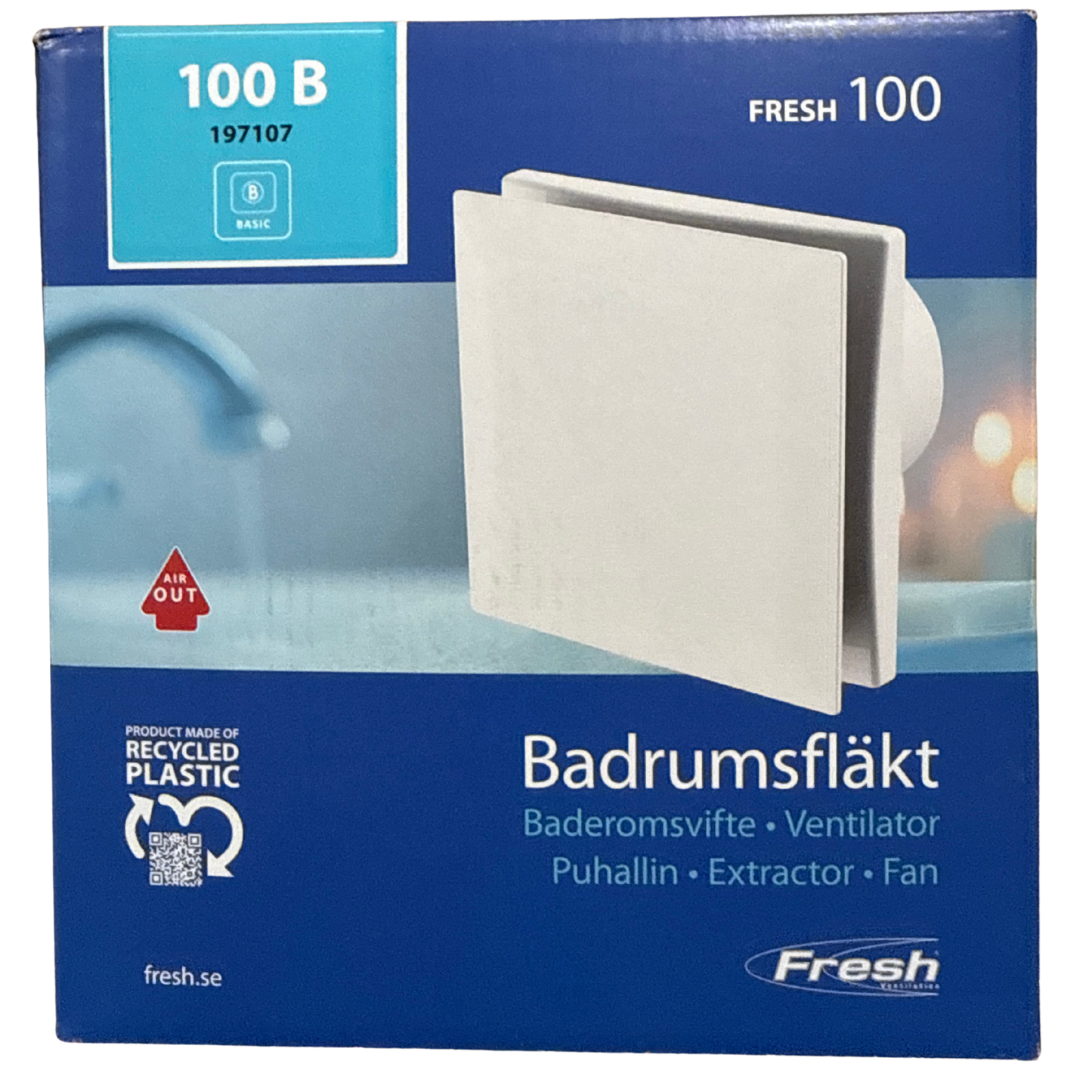 Badrumsfläkt Fresh 100 B i originalförpackning, framsida