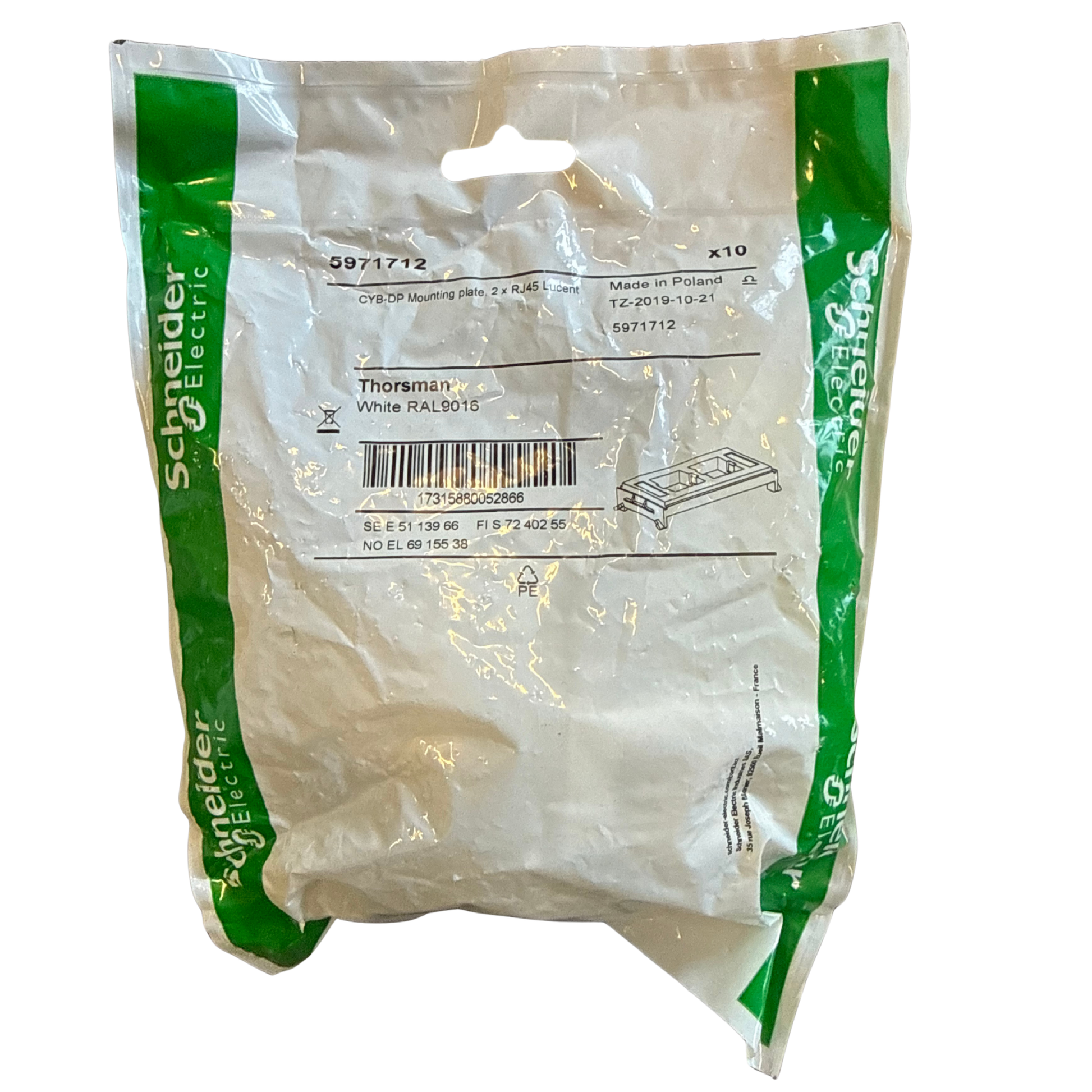 Monteringsplatta CYB-DP 2xRJ45 Lucent Thorsman förpackning med specifikationer