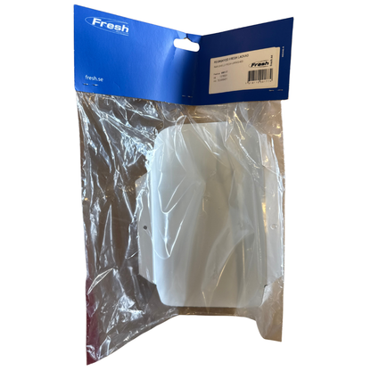 Regnskydd vitlackad baksida med produktetikett och artikelinformation