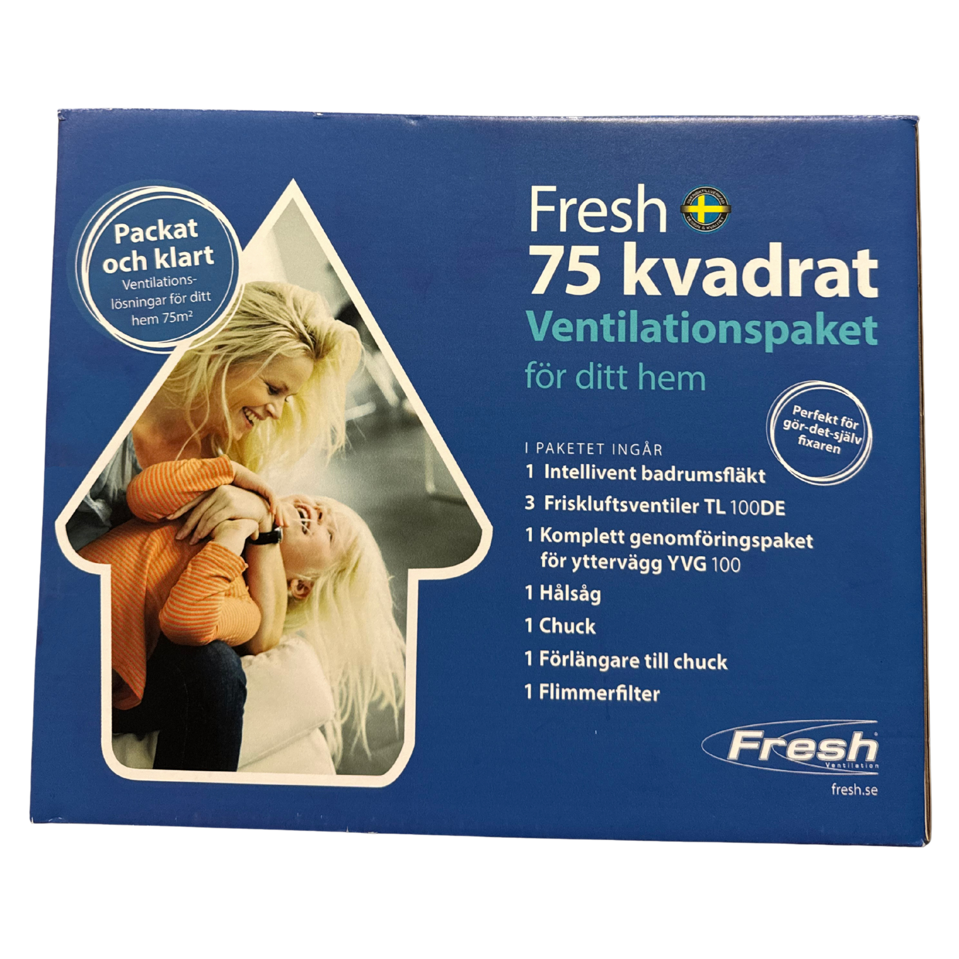 Ventilationspaket Fresh 75 kvadrat förpackning med innehållslista