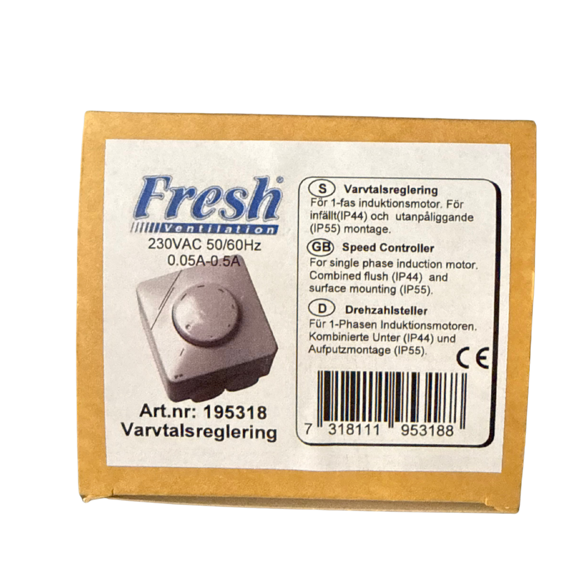 Varvtalsreglering Fresh 230V vit förpackning med produktbild