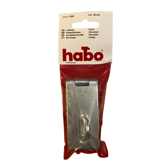 Ledhasp elförzinkad 80 mm med ledad hasp och ögla för hänglås i originalförpackning